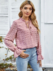 Blouse Chemisier Femme à Col Rond à Lacets avec Manches Longues Amples Unicolore
