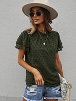 Blouse Chemisier Femme à Col Rond avec Manches Courtes Unicolore
