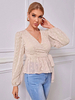 Blouse Chemisier Femme à Col V avec Manches Longues Amples Coupe Cintrée à Lacets Unicolore