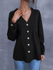 Blouse Chemisier Femme à Col V avec Manches Longues avec Boutons Unicolore