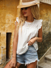 Blouse Chemisier Femme Cami à Col Rond avec Manches Courtes Volantes Unicolore