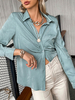 Blouse Chemisier Femme Courte à Col Revers avec Manches Longues avec Boutons Unicolore Chemisier Femme