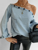 Blouse Chemisier Femme Courte avec Epaule Dénudée avec Manche Longue Unicolore Blouse Sexy