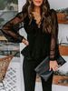 Blouse Chemisier Femme Courte Sexy Transparente Imprimé à Col V avec Manches Longues Unicolore Blouse Femme