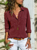 Blouse Chemisier Femme en Mousseline à Col Rever avec Manches Longues avec Boutons avec Poches Unicolore