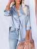 Blouse Chemisier Femme en Satin à Col Revers avec Manches Longues avec Boutons Imprimé Bicolores