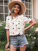 Blouse Chemisier Femme Imprimé à Col V à Lacets avec Manches Courtes Bicolores
