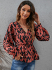 Blouse Chemisier Femme Imprimé à Col V avec Manches Longues Amples Coupe Cintrée Bas Evasée Bicolores Blouse Femme