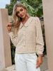 Blouse Chemisier Femme Imprimé Carreaux à Col Revers avec Manches Longues Amples avec Boutons Bicolores Blouse Femme