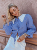 Blouse Chemisier Femme Imprimé Carreaux à Col Revers avec Manches Longues Amples avec Boutons Bicolores Blouse Femme