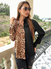 Blouse Chemisier Femme Imprimé Léopard à Col Revers avec Manches Longues avec Boutons Bicolores Blouse Femme