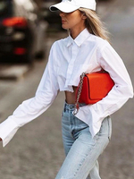 Blouse Chemisier Femme Taille Haute à Col Revers avec Manches Longues Unicolore Blouse Femme