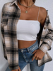 Blouse Chemisier Imprimé Carreaux à Col Revers avec Manches Longues avec Boutons Bicolores Blouse Femme