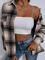 Blouse Chemisier Imprimé Carreaux à Col Revers avec Manches Longues avec Boutons Bicolores Blouse Femme