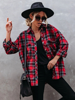 Blouse Chemisier Imprimé Carreaux Courte à Col Revers avec Manches Longues avec Boutons Bicolores Blouse Femme