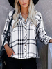 Blouse Chemisier Imprimé Carreaux Décontracté à Col Revers avec Manches Longues avec Boutons Bicolores Blouse Femme
