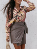 Blouse Chemisier Imprimé Femme à Col V à Lacets avec Manches Longues Amples Chemisier Femme