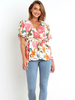 Blouse Chemisier Imprimé Femme avec Manches Courtes à Col V Coupe Cintrée Bas Evasée