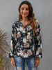 Blouse Chemisier Imprimé Fleurie Courte en Mousseline à Col Rond à Lacets avec Manches Longues Amples Blouse Femme
