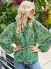 Blouse Chemisier Imprimé Fleurie en Mousseline à Col Rond à Lacets avec Manches Longues Amples Multicolores