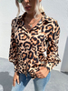 Blouse Chemisier Imprimé Léopard Femme à Col Revers avec Manches Longues avec Boutons Bicolores