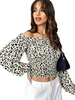 Blouse Chemisier Imprimé Léopard Taille Haute avec Manches Longues Amples Bicolores