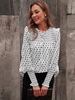 Blouse Chemisier Imprimé Pois Courte en Mousseline à Col Rond avec Manches Longues Amples Bicolores Blouse Femme