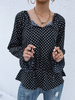 Blouse Chemisier Imprimé Pois Femme Courte à Col V à Lacets avec Manches Longues Bas Evasée Bicolores