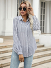 Blouse Chemisier Imprimé Rayures Femme à Col Revers avec Manches Longues avec Boutons Bicolores