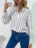 Blouse Chemisier Imprimé Rayures Femme à Col Revers avec Manches Longues avec Boutons Bicolores