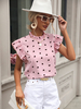 Blouse Chemisier Imprimés à Col Montant avec Manches Courtes Bicolores