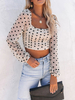 Blouse Chemisier Taille Haute Imprimé Top Sexy Femme Imprimé Pois à Col Carré avec Manches Longues Amples Transparentes Bicolores