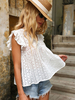 Blouse Chemisier Top Cami Femme Creusante avec Manches Courtes Volantes à Col V Bas Evasée Unicolore