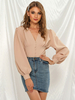 Blouse Femmes Abricot Col V à Manches Longues Manches Bouffants Tops Vintage