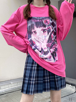 Blouse Lolita Femme Rose Polyester Col Bijou Manches Longues Polyester Lolita T-Shirt