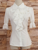 Blouse Lolita manches milieu blanc avec revers et volants Déguisements Halloween