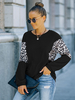Blouse T-shirt Imprimé Courte Décontracté à Col Rond avec Manches Longues Bicolores Blouse Femme