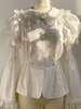 Blouses académiques Lolita blanches à manches courtes avec nœuds plissés haut Lolita chemise Lolita
