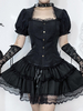 Blouses gothiques lolita haut lolita noir manches courtes chemise lolita à volants en dentelle