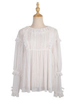 Blouses Lolita de style ROCOCO Manches longues Noeuds Volants Haut Lolita Abricot clair Chemise Lolita