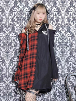 Blouses Lolita Steampunk Chemisier à manches longues Haut Lolita Chemise Lolita bleue à carreaux