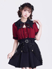 Blouses Lolita Steampunk Haut Lolita en dentelle à volants Blouse à manches courtes Chemise Lolita bordeaux