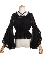 Blouses Sweet Lolita Blouses Hime Manches Cross Top Top Lolita Déguisements Halloween