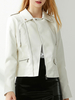 Blouson moto femme blanc col rabattu manches longues zippé veste courte
