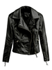 Blouson moto femme noir col rabattu manches longues zippé veste courte