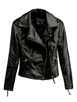 Blouson moto femme noir col rabattu manches longues zippé veste courte