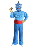 Blue Aladdin Costume Polyester Combinaison Déguisements Halloween Avec Masque Pour Hommes Déguisements Halloween