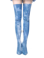 Blue Stretch Bottes High Heel Femmes Au-dessus du genou Bottes pointues de la cuisse