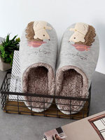 Boa pantoufles gris clair Textile supérieur bout rond porte intérieure hérisson dessin animé hiver maison pantoufles chaussures