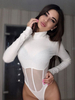 Body Blanc Manches Longues Passepoil Stretch Haut Col Haut Sexy En Coton Pour Femmes